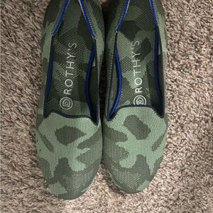 Rothy's Camouflage Green Flats with Blue Accents